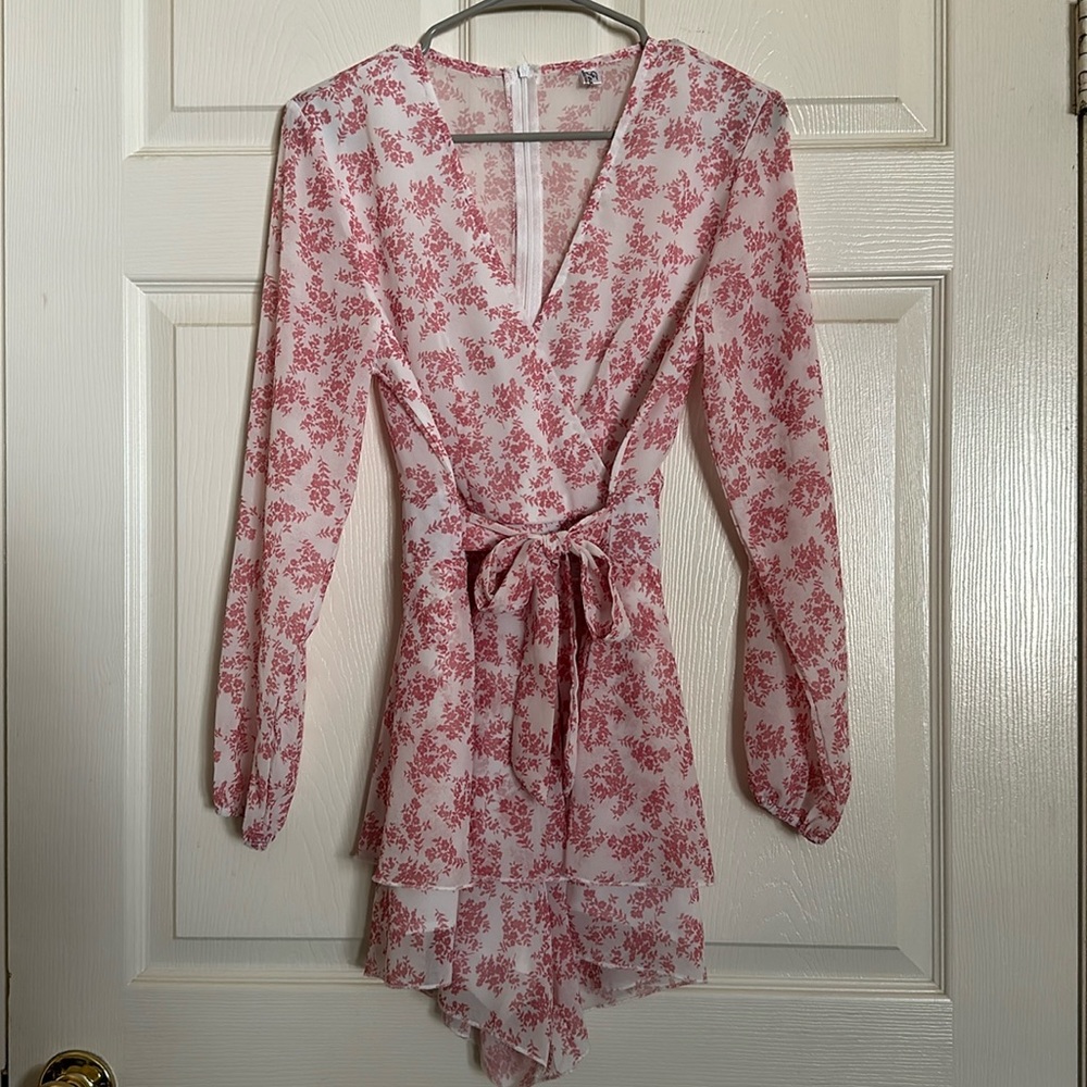 Pink and White shorts romper